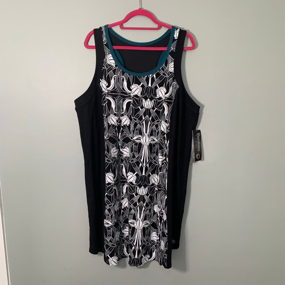 NEW Rainbeau Curves Daphne Dress Women 26/28 Black White Floral Racerback Active